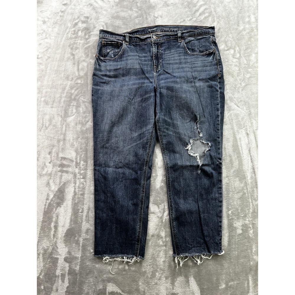 Old Navy Jeans Womens Plus Sz 16 Blue Boyfriend Straight Crop Distressed Stretch
